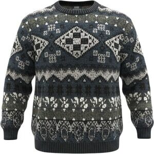 Expressions Vintage Blue Geometric Fair Isle Knit Grandpa Sweater XL Retro